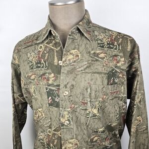 Vintage Eddie Bauer Elkhorn Canvas Long Sleeve Button Shirt Brown Hunting Sz L